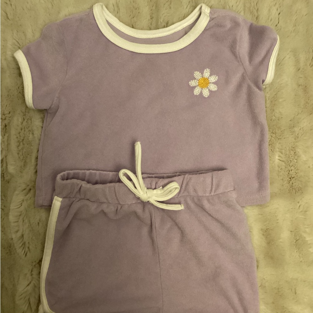 Purple Toddler Outfit with Daisy Embroidery